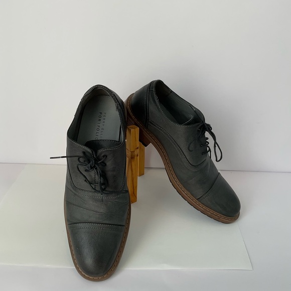 Perry Ellis Clarkson Dark Gray Faux Leather Oxford Shoes - Picture 1 of 8